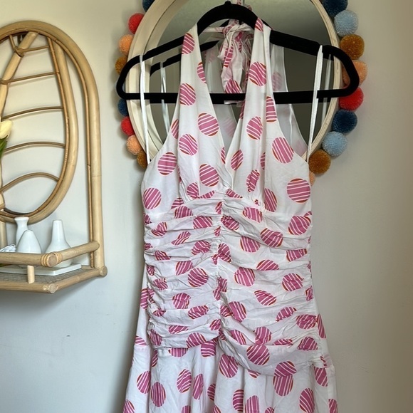 Vintage Y2K Philip DiCaprio Silk Polka Dot Halter Midi Dress - Picture 2 of 7